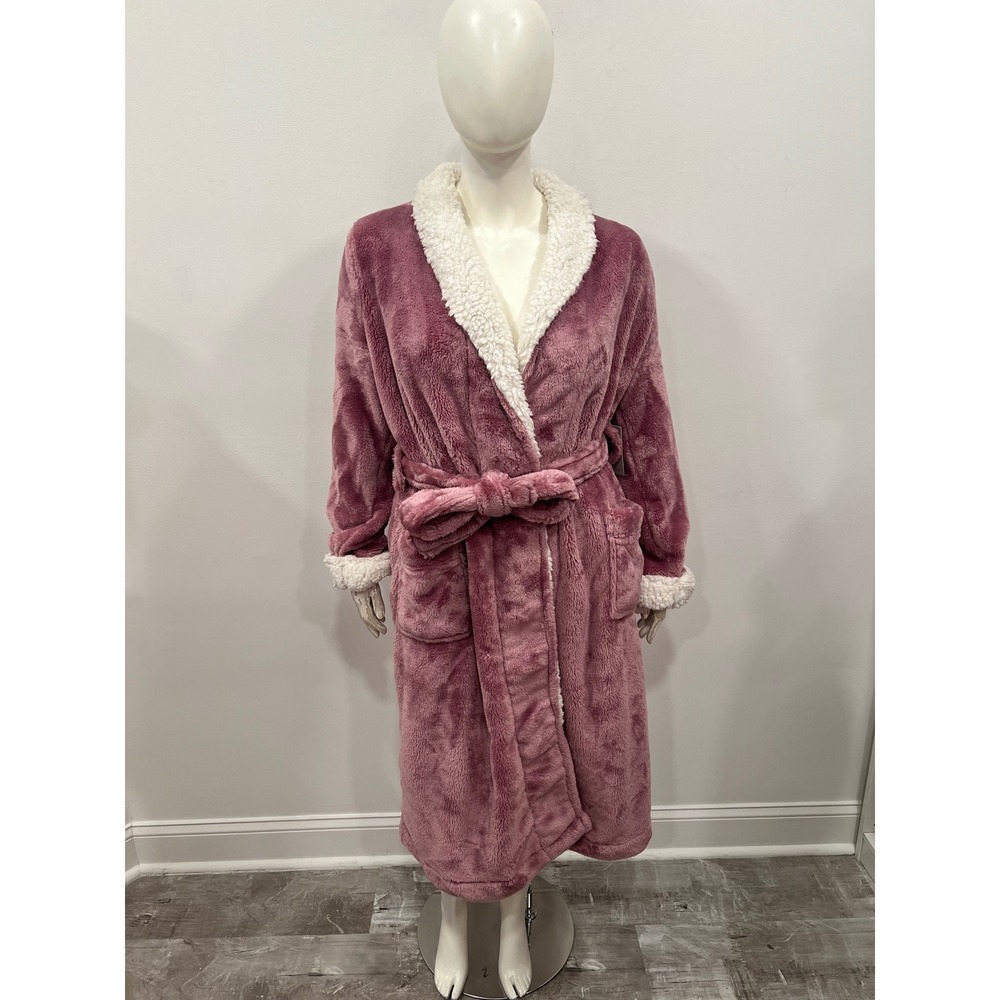 Nordstrom Plush Robe Women Large Pink Ivory New Sherpa Lined Faux Fur Loungewear